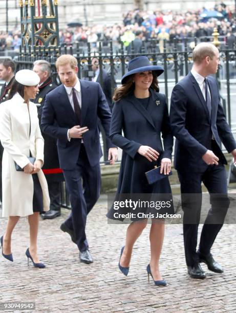 Meghan Markle, Prince Harry, Catherine, Duchess of Cambridge and Prince William, Duke of Cambridge attend the 2018 Commonwealth Day service at...