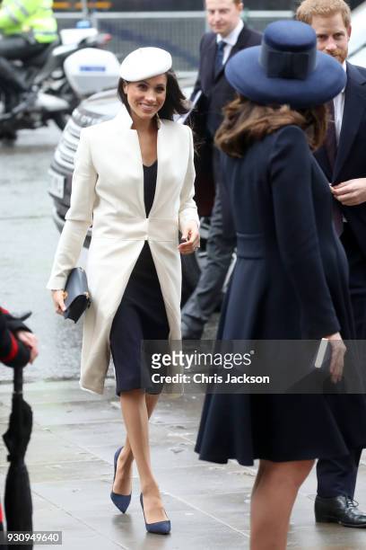 Meghan Markle, Catherine, Duchess of Cambridge and Prince Harry attend the 2018 Commonwealth Day service at Westminster Abbey on March 12, 2018 in...
