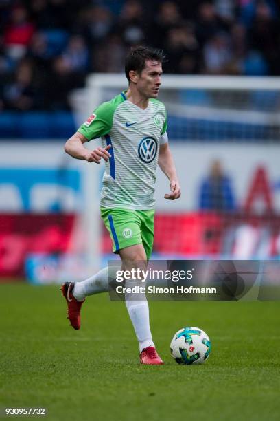 Paul Verhaegh of Wolfsburg controls the ball during the Bundesliga match between TSG 1899 Hoffenheim and VfL Wolfsburg at Wirsol Rhein-Neckar-Arena...