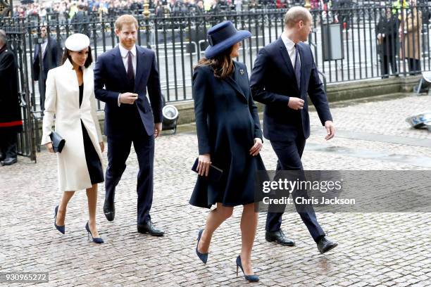 Meghan Markle, Prince Harry, Catherine, Duchess of Cambridge and Prince William, Duke of Cambridge attend the 2018 Commonwealth Day service at...