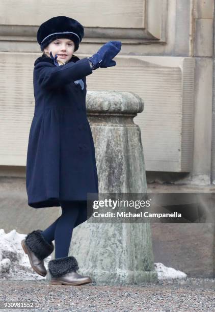 Princess Estelle participates in a celebration for the Crown Princess' name day at the Stockholm Royal Palace on March 12, 2018 in Stockholm, Sweden.