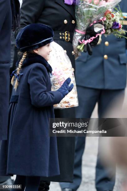 Princess Estelle participates in a celebration for the Crown Princess' name day at the Stockholm Royal Palace on March 12, 2018 in Stockholm, Sweden.