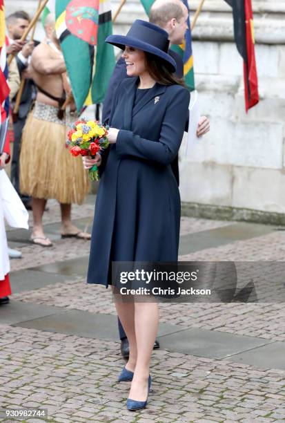 Catherine, Duchess of Cambridge departs the 2018 Commonwealth Day service at Westminster Abbey on March 12, 2018 in London, England.