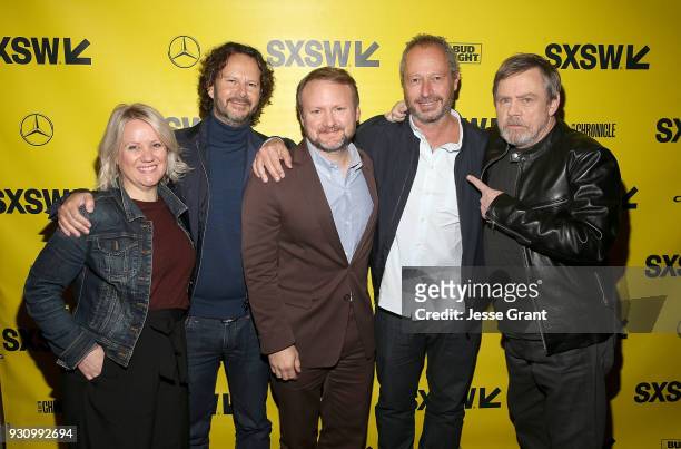 Producer Tylie Cox, producer Ram Bergman, Writer/Director Rian Johnson, director Anthony Wonke and actor Mark Hamill attend the Star Wars: The Last...