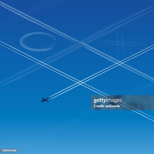 airplane trails - vapour trail stock illustrations