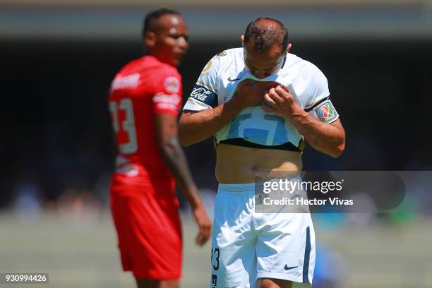 Marcelo Diaz of Pumas reacts during the 11th round match between Pumas UNAM and Toluca as part of the Torneo Clausura 2018 Liga MX at Olimpico...