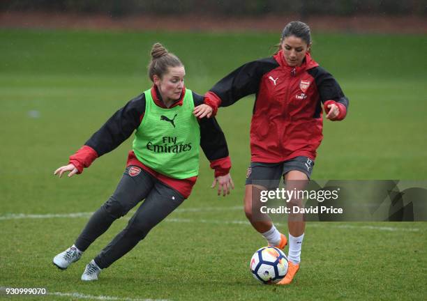 Kim Little and Danielle van de Donk of Arsenal during an Arsenal Women Training Session at London Colney on March 12, 2018 in St Albans, England.