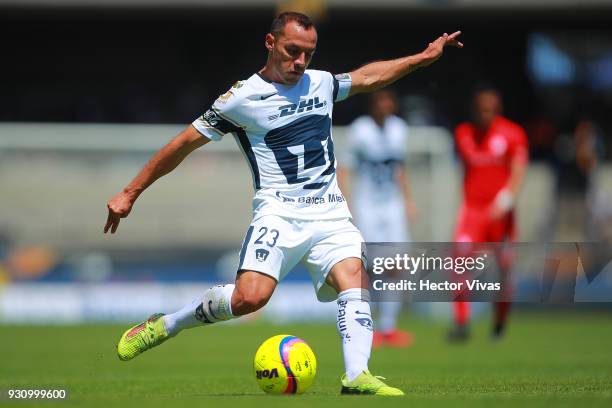 Marcelo Diaz of Pumas kicks the ball during the 11th round match between Pumas UNAM and Toluca as part of the Torneo Clausura 2018 Liga MX at...