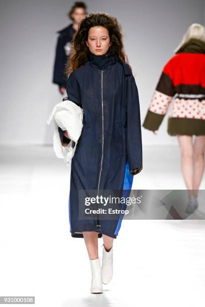 Model walks the runway during the Ricardo Andrez show as part of the Lisboa Fashion Week ‘Moda Lisboa’ 2018 on March 11, 2018 in Lisbon, Portugal.