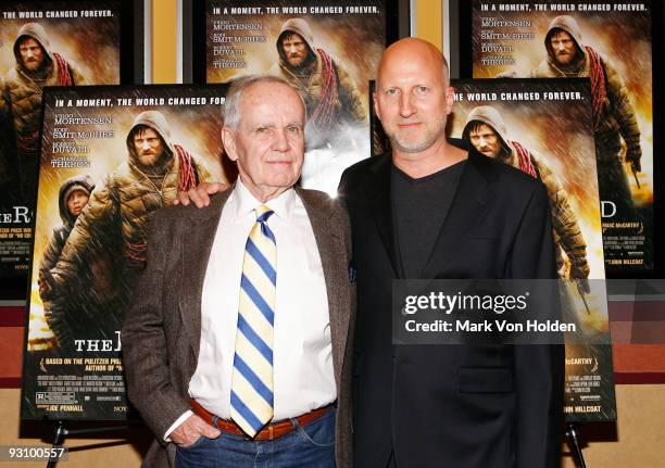 Writer Cormac McCarthy and director John Hillcoat attend the New York premiere of Dimension Films' "The Road" at Clearview Chelsea Cinemas on...