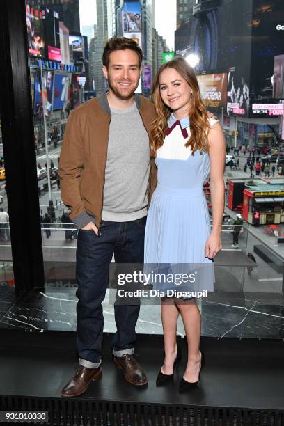 Ben Rappaport and Britt Robertson visit "Extra" at their New York studios at the Renaissance New York Times Square Hotel on March 12, 2018 in New...