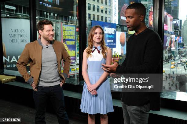 Calloway interviews Britt Robertson and Ben Rappaport during their visit with "Extra" at their New York studios at the Renaissance New York Times...