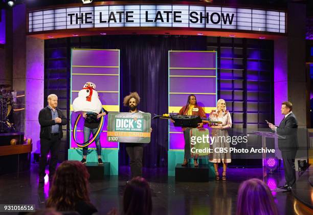 Guests, Jim Gaffigan and Lindsey Vonn visit with James Corden during "The Late Late Show with James Corden," Wednesday, March 7th 2018 On The CBS...