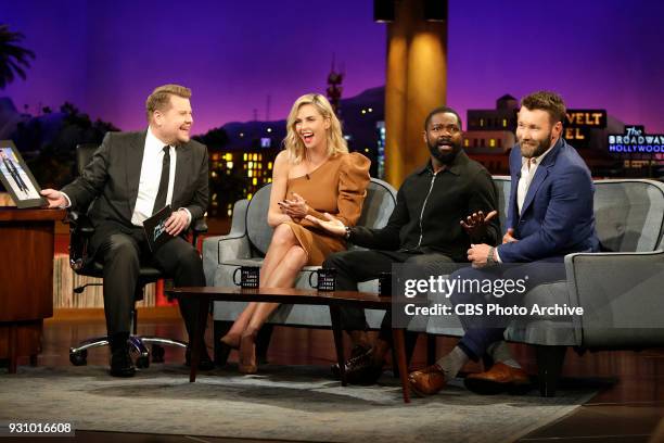 Guests, Charlize Theron, David Oyelowo, Joel Edgerton, visit with James Corden during "The Late Late Show with James Corden," Wednesday, March 7th...