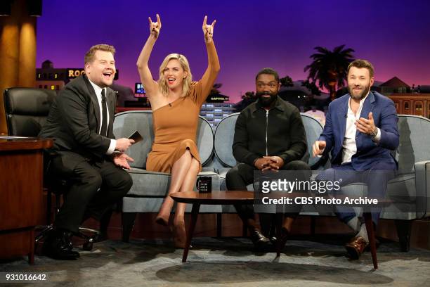 Guests, Charlize Theron, David Oyelowo, Joel Edgerton, visit with James Corden during "The Late Late Show with James Corden," Wednesday, March 7th...