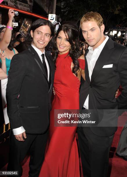 Actors Jackson Rathbone , Ashley Greene and Kellan Lutz arrive to the premiere of Summit Entertainment's "The Twilight Saga: New Moon" at the Mann...