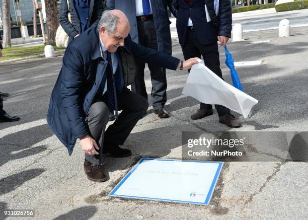 The ceremony Walk of Fame in Rome, Italy, on 12 March 2018. The Walk of Fame is enriched with 5 more samples. Along the Via Olimpiadi, which leads...