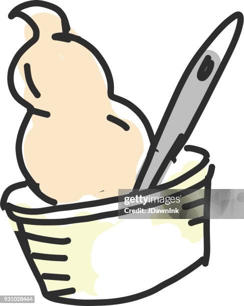 hand drawn sundae in cup with spoon dessert - sundae cup stock illustrations