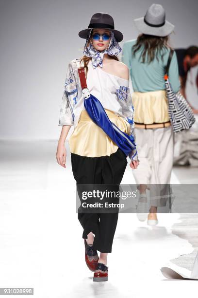 Model walks the runway during the Dino Alves show as part of the Lisboa Fashion Week ‘Moda Lisboa’ 2018 on March 11, 2018 in Lisbon, Portugal.