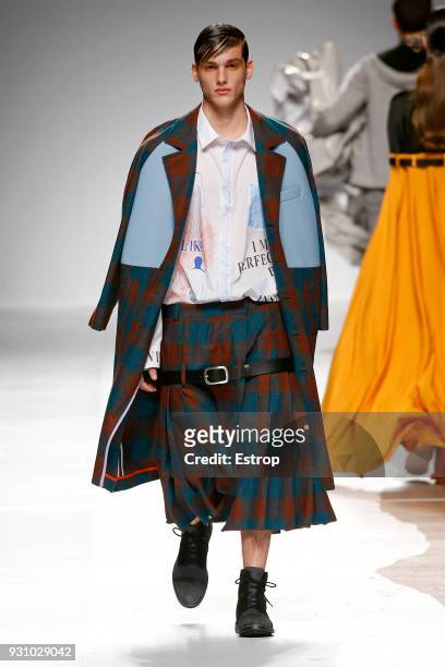Model walks the runway during the Dino Alves show as part of the Lisboa Fashion Week ‘Moda Lisboa’ 2018 on March 11, 2018 in Lisbon, Portugal.