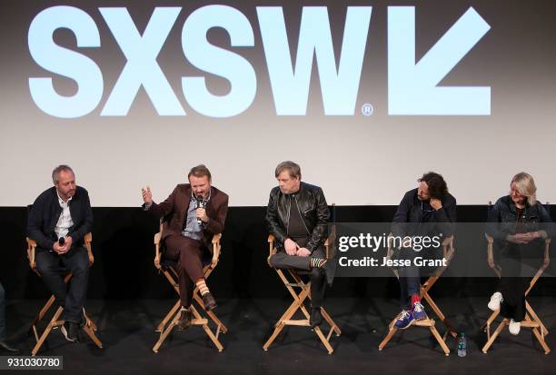 Director Anthony Wonke, Writer/Director Rian Johnson, actor Mark Hamill, producer Ram Bergman and producer Tylie Cox attend the Star Wars: The Last...