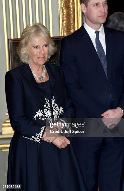 Camilla, Duchess of Cornwall and Prince William, Duke of Cambridge attend the 2018 Commonwealth Day reception at Marlborough House on March 12, 2018...