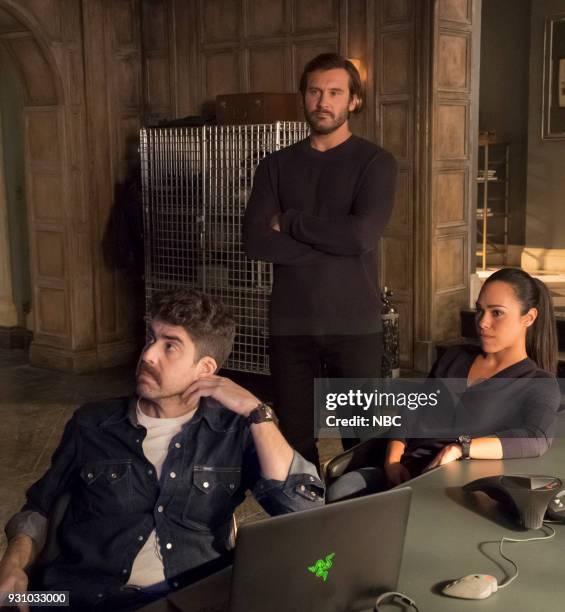 Invitation Only" Episode 204 -- Pictured: Adam Goldberg as Kilroy, Clive Standen as Bryan Mills, Jessica Camacho as Santana --