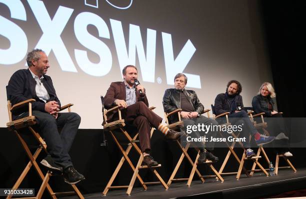 Director Anthony Wonke, Writer/Director Rian Johnson, actor Mark Hamill, producer Ram Bergman and producer Tylie Cox attend the Star Wars: The Last...