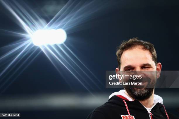 Head coach Stefan Ruthenbeck of Koeln looks on prior to the Bundesliga match between SV Werder Bremen and 1. FC Koeln at Weserstadion on March 12,...