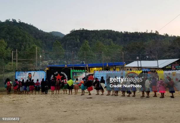 Zapatista women are seen during activities in which they celebrate the birth of the Caracoles and the Zapatista Good Government Meeting, as a...