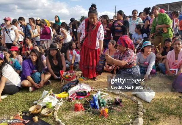 Zapatista women are seen during activities in which they celebrate the birth of the Caracoles and the Zapatista Good Government Meeting, as a...