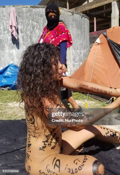 Zapatista women are seen during activities in which they celebrate the birth of the Caracoles and the Zapatista Good Government Meeting, as a...