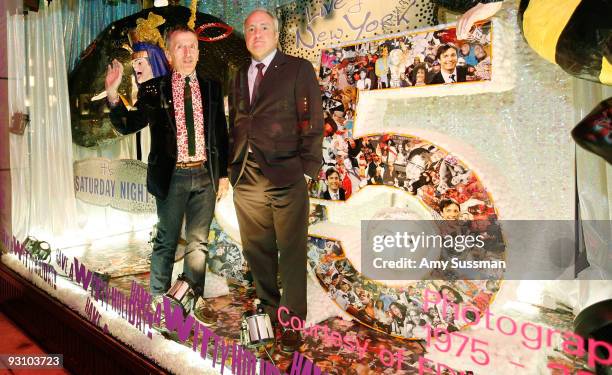 Creative Director of Barneys New York Simon Doonan and creator of SNL Lorne Michaels in the window at the Barneys New York 2009 Holiday Window...