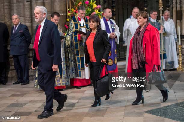 Britain's opposition Labour party Leader Jeremy Corbyn, his wife Laura Alvarez and Labour party politician Emily Thornberry attend the Commonwealth...