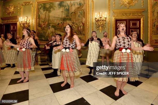 Dancers perform at the Commonwealth Fashion Council at the 2018 Commonwealth Day reception at Marlborough House on March 12, 2018 in London. The...