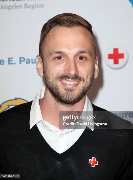Actor Adam McArthur attends the American Red Cross Annual Humanitarian Celebration to honor the Los Angeles Chargers at Skirball Cultural Center on...