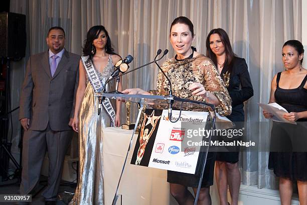 Laura Posada speaks at the 8th Annual Latino Trendsetter Awards at the United Nations on November 16, 2009 in New York City. Posada was honored along...