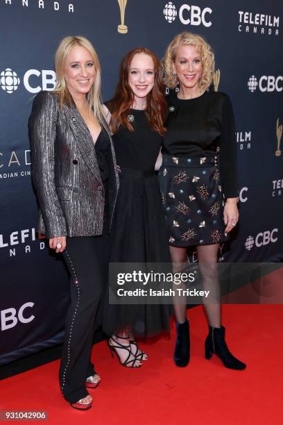 Miranda de Pencier, Amybeth McNulty and Moira Walley-Beckett arrive at the 2018 Canadian Screen Awards at the Sony Centre for the Performing Arts on...