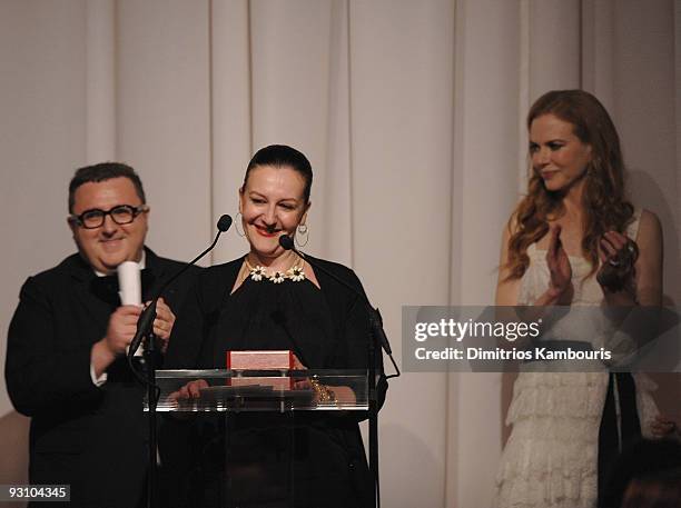 Designer Alber Elbaz, Sophie Theallet and actress Nicole Kidman attend The CFDA/Vogue Fashion Fund Awards at Skylight Studio on November 16, 2009 in...