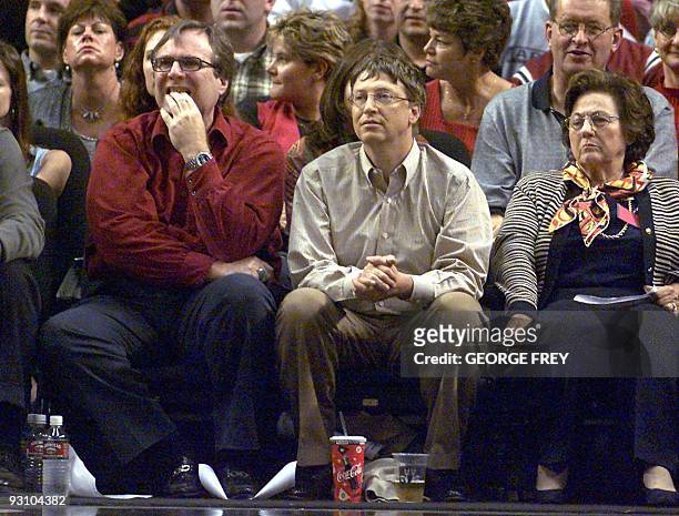 Dated May 26, 2000 filed photo shows Microsoft co-founders Bill Gates and Paul Allen watches the third game of the Western Conference Finals between...