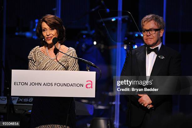 Evelyn Lauder speaks and Sir Elton John appears onstage at the 8th Annual Elton John AIDS Foundation�s "An Enduring Vision" at Cipriani, Wall Street...