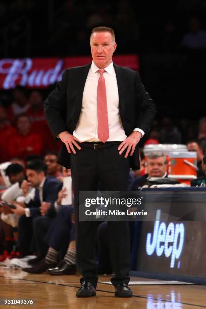 Head coach Chris Mullin of the St. John's Red Storm looks on in the first half against the Xavier Musketeers during the Big East basketball...