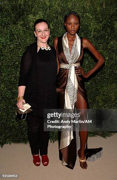 Fashion designer Sophie Theallet and model Aminata Niaria pose for a photo at the CFDA/Vogue Fashion Fund Awards at Skylight Studio on November 16,...