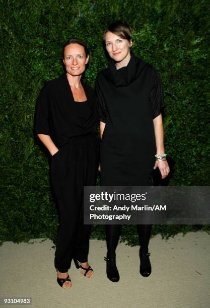 Fashion designers Tina Lutz and Marsha Patmos pose for a photo at the CFDA/Vogue Fashion Fund Awards at Skylight Studio on November 16, 2009 in New...