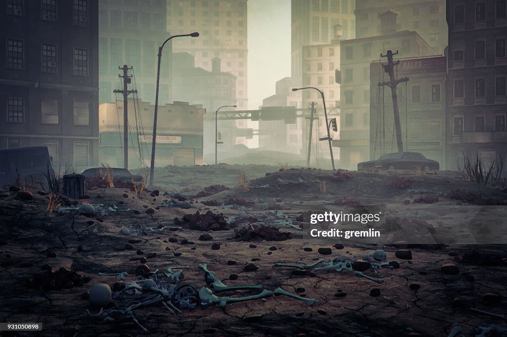 Post apocalypse destroyed city street