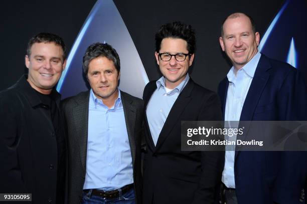 Bryan Burk, Brett Grey, J.J. Abrams and Rob Moore arrive for Paramount Home Entertainment's "Star Trek" DVD Release Party at the Griffith Observatory...