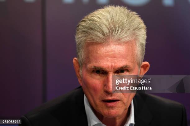 Bayern Munich head coach Jupp Heynckes attends a press conference after the Bundesliga match between FC Bayern Muenchen and Hamburger SV at Allianz...