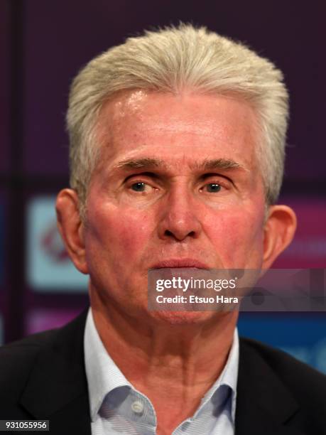 Bayern Munich head coach Jupp Heynckes attends a press conference after the Bundesliga match between FC Bayern Muenchen and Hamburger SV at Allianz...