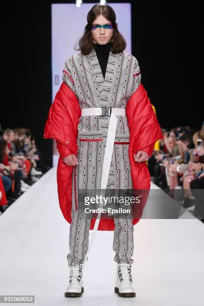 Model walks the runway during the ANASTASIA DOKUCHAEVA fashion show at Mercedes Benz Fashion Week Russia Fall/Winter 2018/19 at Manege on March 12,...