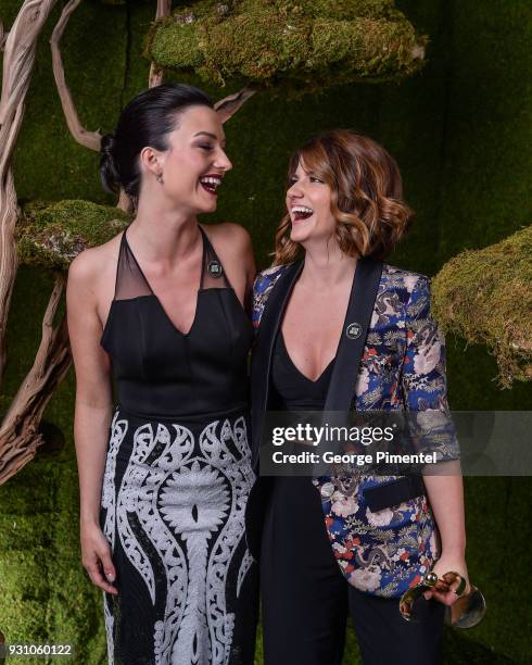 Natasha Negovanlis and Elise Bauman pose in the 2018 Canadian Screen Awards Broadcast Gala - Portrait Studio at Sony Centre for the Performing Arts...